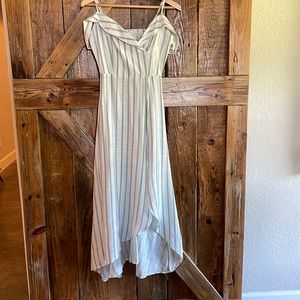 Jumpsuit/dress white and blue stopes off shoulder with straps